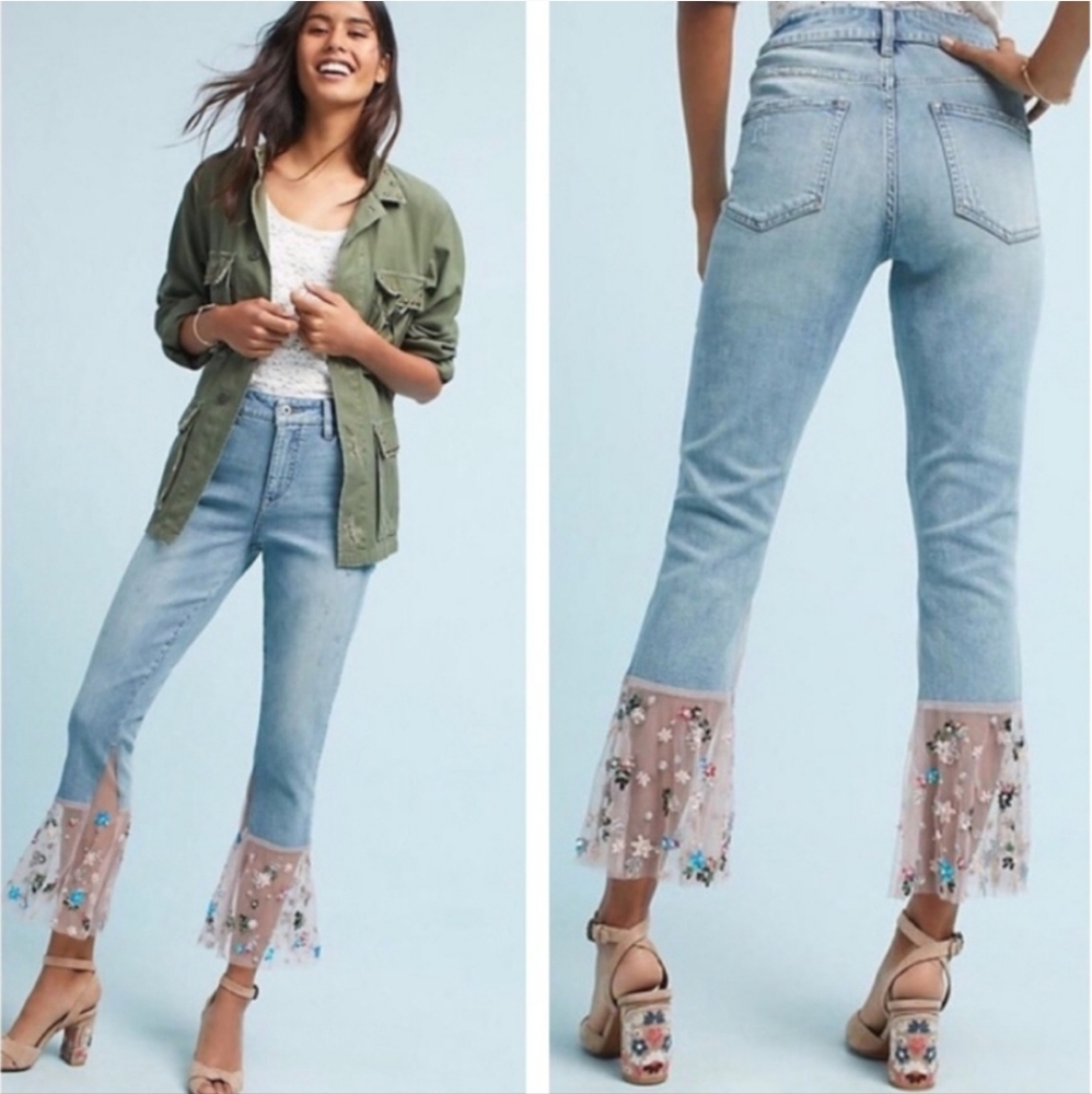 Anthropologie Pilcro Pink Embellished Flare Jeans Size 30 NWT